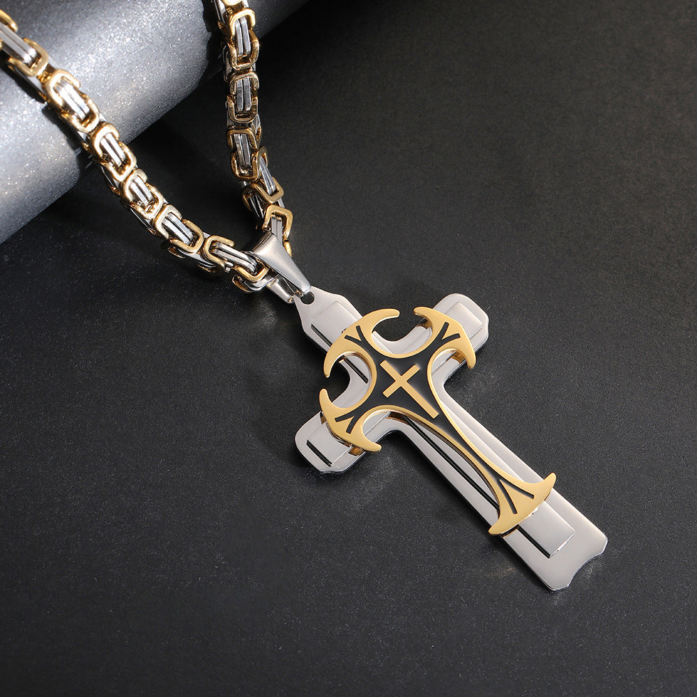 Fashion Jewelry Christian Trinity Latin Cross Necklace For Men Stainless Steel Three Layers Cross Pendants Necklaces Jewelry Gift - FASHIONKULTUR