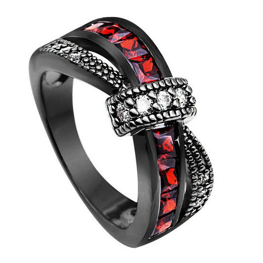 New Black Gold Garnet Red Cross Zircon Ring - FASHIONKULTUR