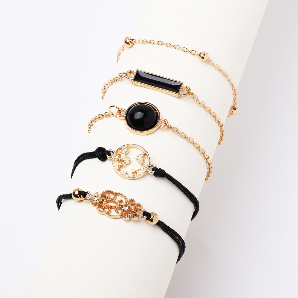 Drip Oil Rectangular Diamond Set Map Bracelet Five Piece Set - FASHIONKULTUR