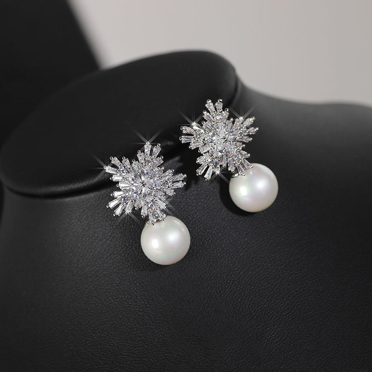 Korean temperament luxury high-grade pearl necklace earrings set with zircon jewelry micro all-match fashion bride - FASHIONKULTUR