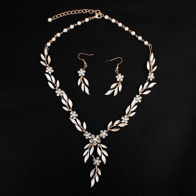 Earrings necklace bridal jewelry three-piece alloy plating European and American bride set jewelry set - FASHIONKULTUR