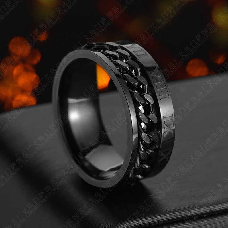 Roman Letter Chain Rings Men Digital Titanium Steel Ring - FASHIONKULTUR
