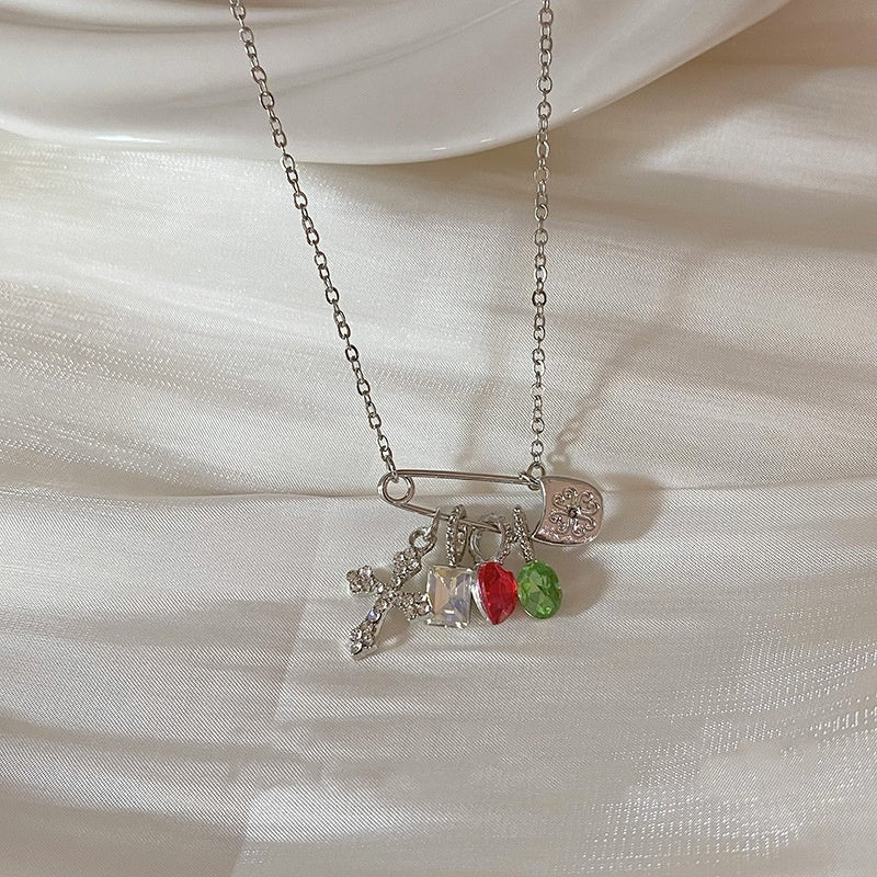 Dopamine Color Zircon Cross Necklace - FASHIONKULTUR