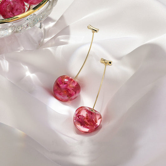 Cherry Long Dried Flower Earrings - FASHIONKULTUR