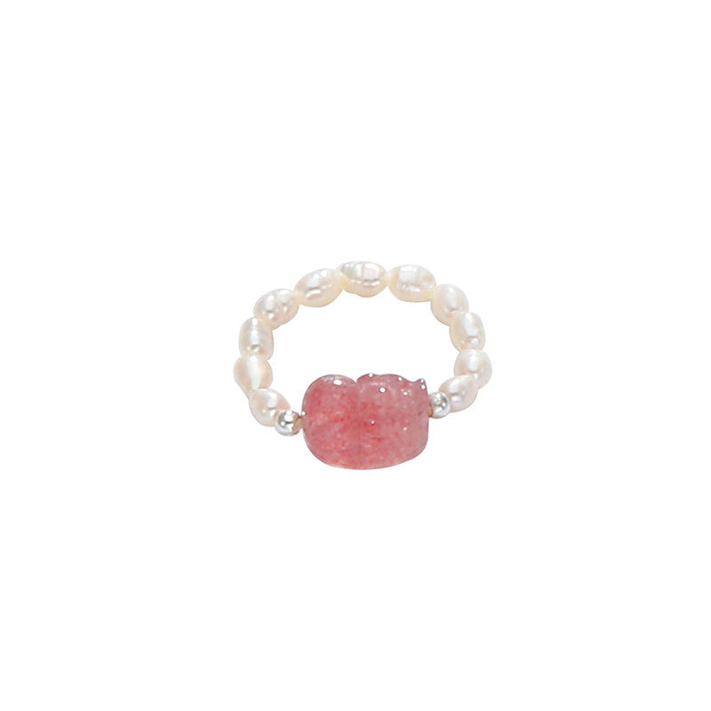 Crystal Ring Women's New Strawberry Crystal Grey Moonlight - FASHIONKULTUR