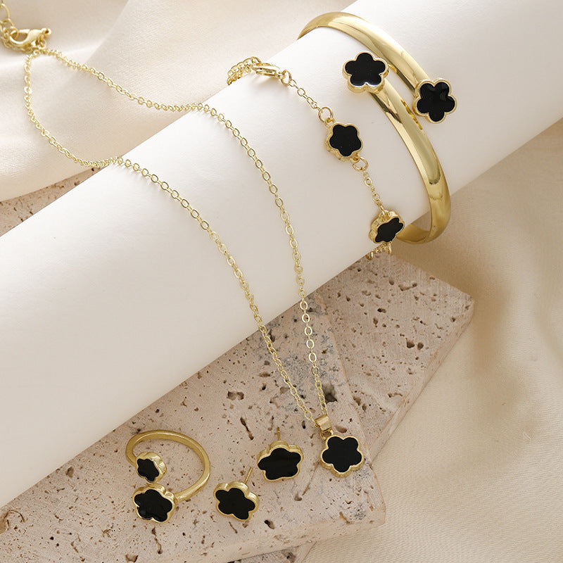 Parthenocissus Grass Jewelry Suit Simple Drop Oil Lucky Flower Necklace 5-piece Set - FASHIONKULTUR