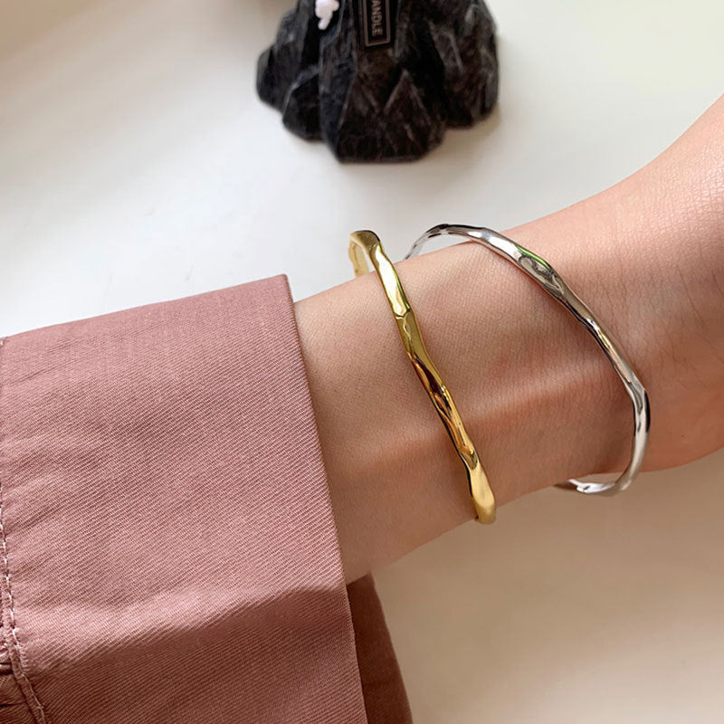 925 Sterling Silver Irregular Bump Texture Bracelet - FASHIONKULTUR