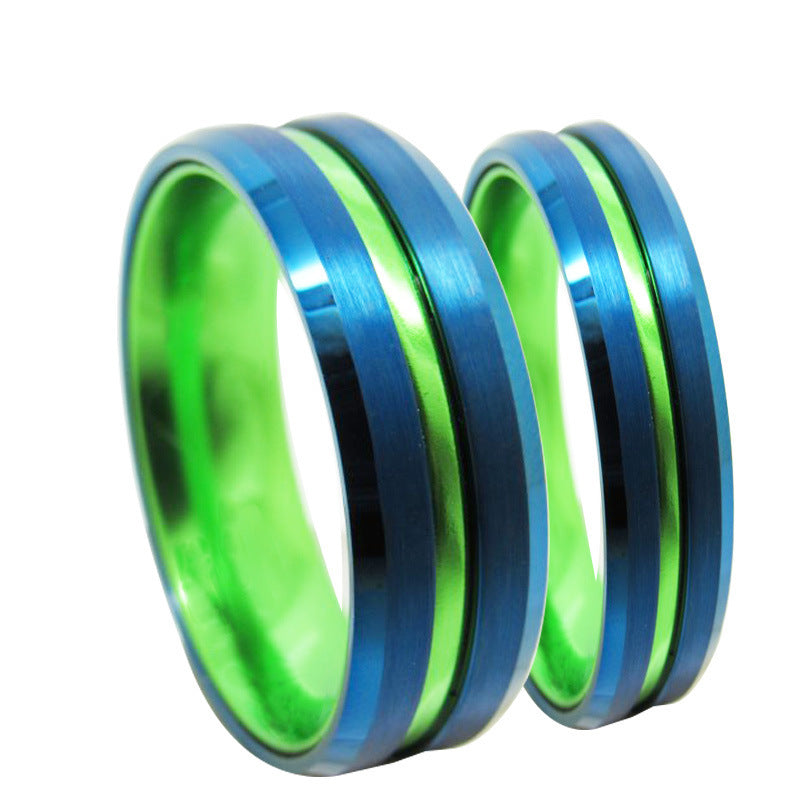 Wanruyi Tungsten Gold Couple Sand Chamfering Electric Blue Ring - FASHIONKULTUR