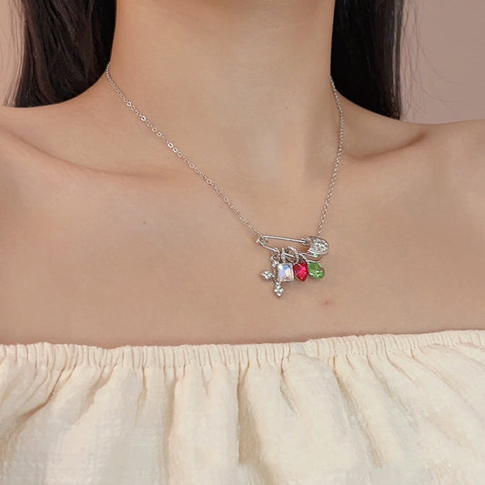 Dopamine Color Zircon Cross Necklace - FASHIONKULTUR