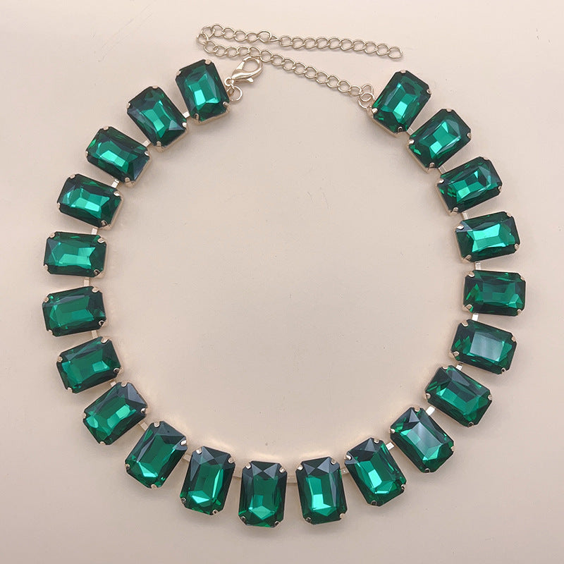 Rectangular Square Mixed Color Rhinestone Necklace European And American Fashion - FASHIONKULTUR