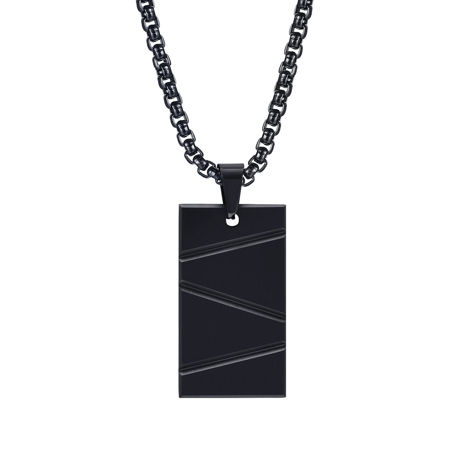 Titanium Steel Geometric Stainless Steel Pendant Necklace Rectangular Boys Can Carve Writing Tag - FASHIONKULTUR