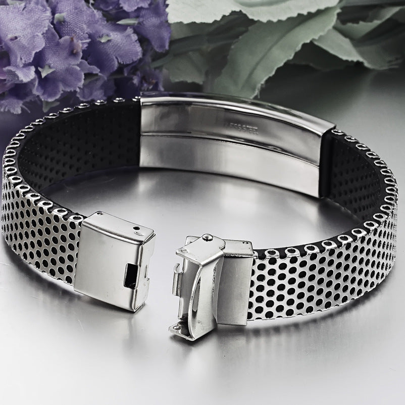 Men's titanium leather bracelet - FASHIONKULTUR