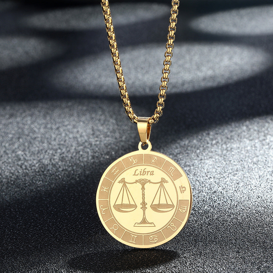 Stainless Steel Constellation Pendant Necklace Gold Medal Necklace - FASHIONKULTUR