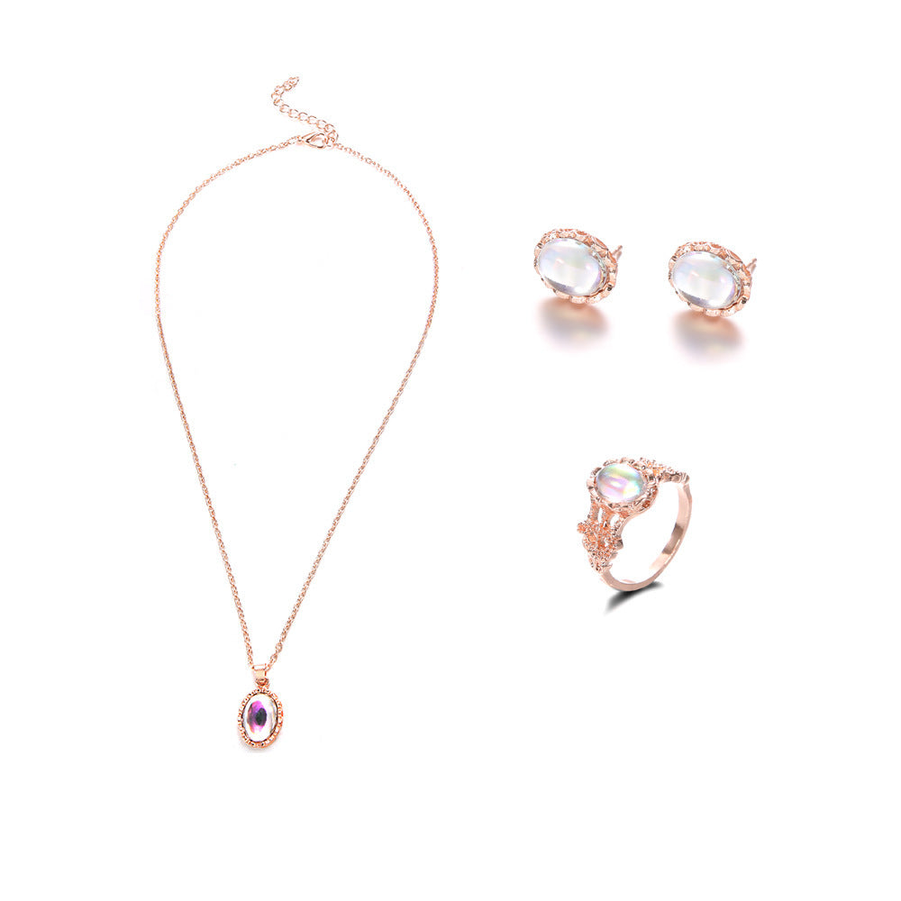 Dazzling gemstone trend jewelry set Fashion Europe and new necklace earrings ring set - FASHIONKULTUR
