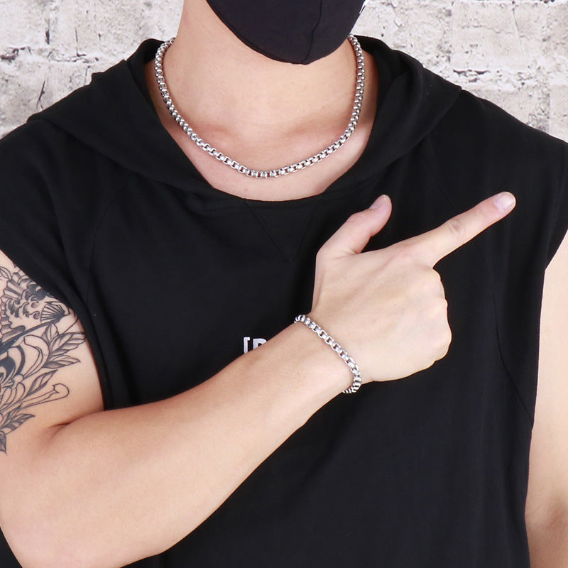 Trendy Simple Square Pearl Titanium Steel Bracelet Necklace For Men - FASHIONKULTUR