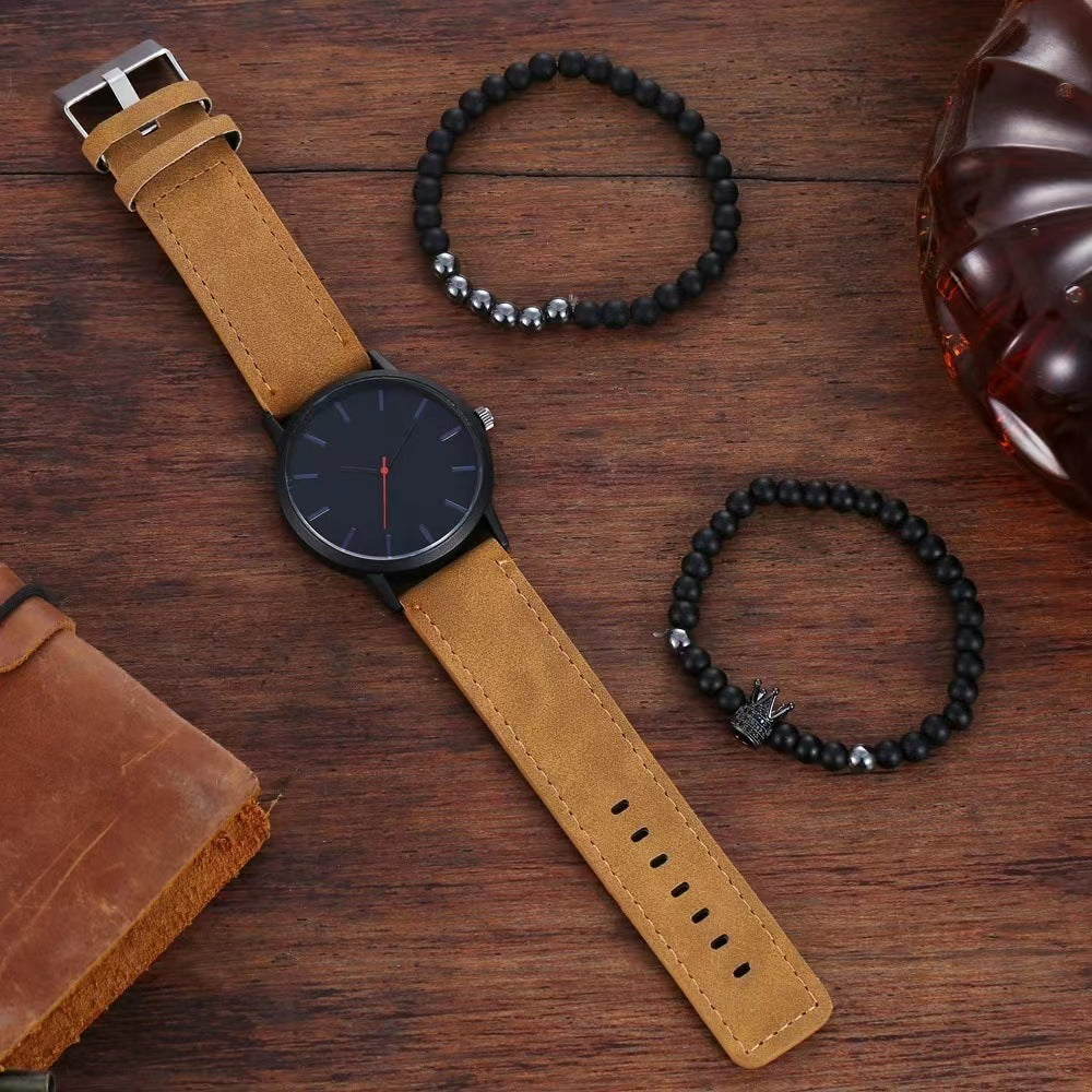 Large Dial Men's Casual Simple Scale Frosted Belt Quartz Watch Crown Bracelet - FASHIONKULTUR