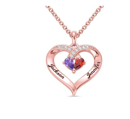 Gemstone necklace female heart-shaped couple custom lettering pendant gift - FASHIONKULTUR