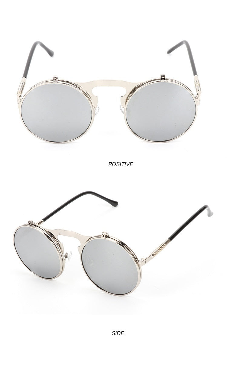 New Vintage Round Steampunk Sunglasses Flip-Up UV Protection Metal Frame Men And Women Summer Cycling Sun Glasses - FASHIONKULTUR