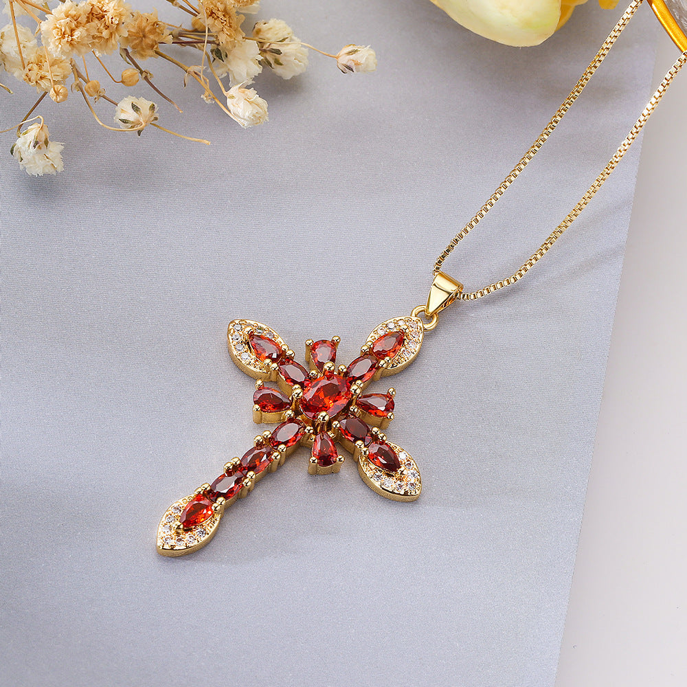 European And American Exquisite Copper Plating 18K Gold Zircon Geometric Pendant Necklace - FASHIONKULTUR