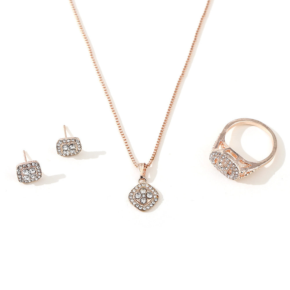 Engagement Ring, Stud Earrings, Necklace Three-piece Wedding Set - FASHIONKULTUR
