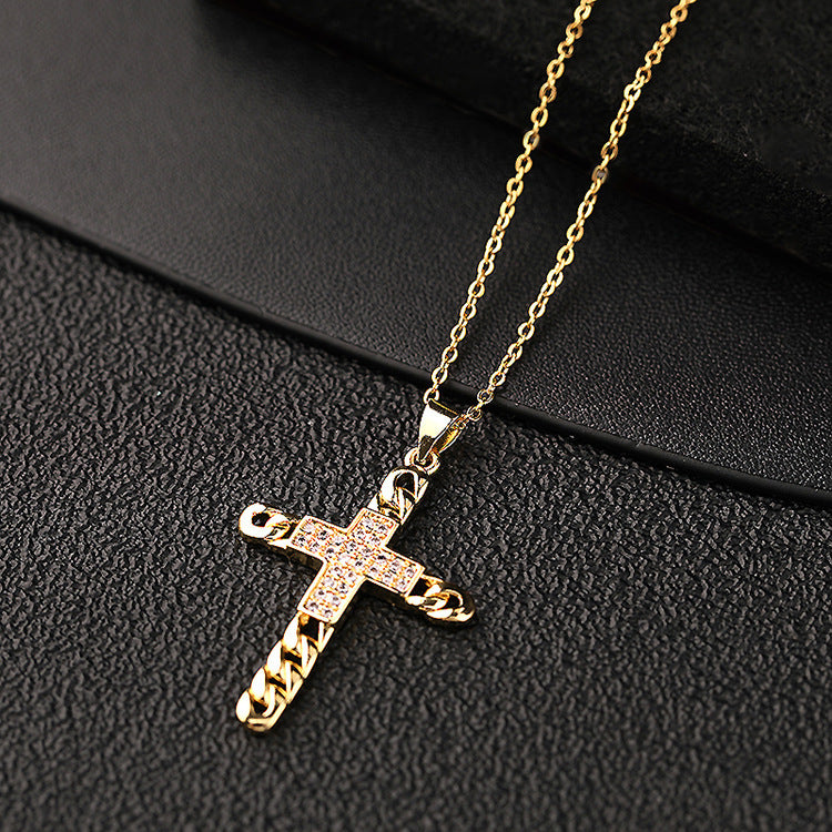 Gold Plated Titanium Steel Chain Golden Butterfly Cross Pendant Necklace - FASHIONKULTUR
