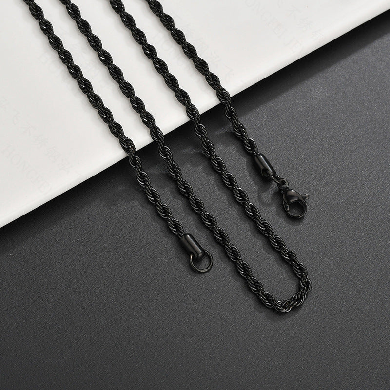Stainless Steel Hip Hop Vacuum Plating Twisted Rope Twist Necklace - FASHIONKULTUR
