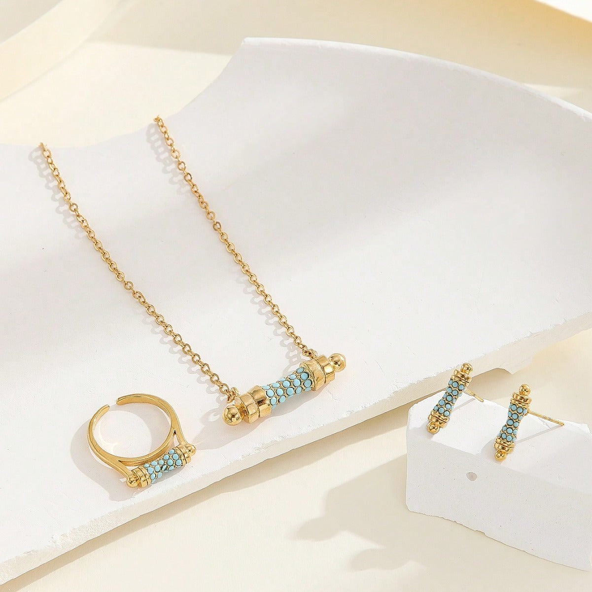 Index Finger Ring Necklace And Earring Suit Acrylic Inlaid - FASHIONKULTUR