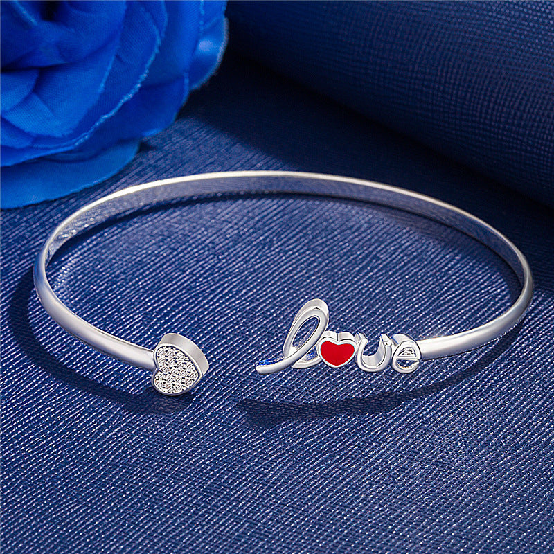Heart-shaped Full Of Diamond Bracelet Silver Plated Love - FASHIONKULTUR