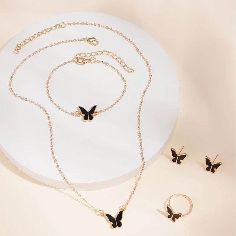 5PCS Fashion Butterfly Pendants Necklace Earrings Ring Bracelet Sets For Women Jewelry Set Bridal Wedding Jewelry Gift - FASHIONKULTUR
