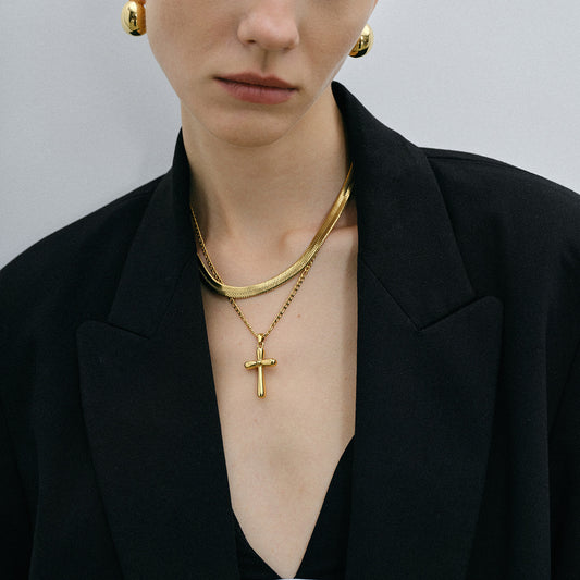 18K Gold Stainless Steel Cross Shelf Necklace Niche High-grade Simple - FASHIONKULTUR