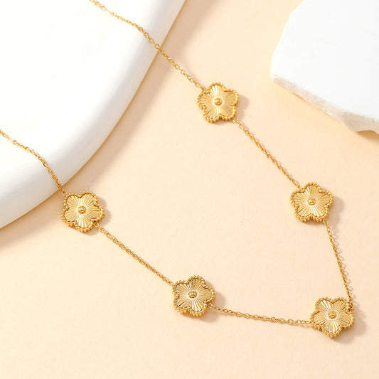 Titanium Steel Necklace Women's Simple Five-leaf Flower - FASHIONKULTUR