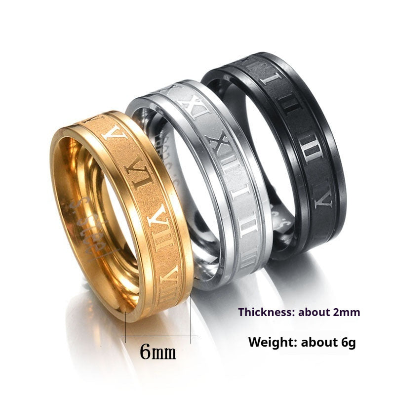 Stainless Steel Straight Edge Roman Digital Ring - FASHIONKULTUR