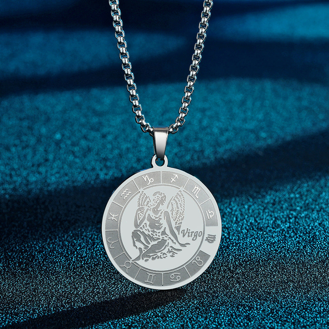 Stainless Steel Constellation Pendant Necklace Gold Medal Necklace - FASHIONKULTUR