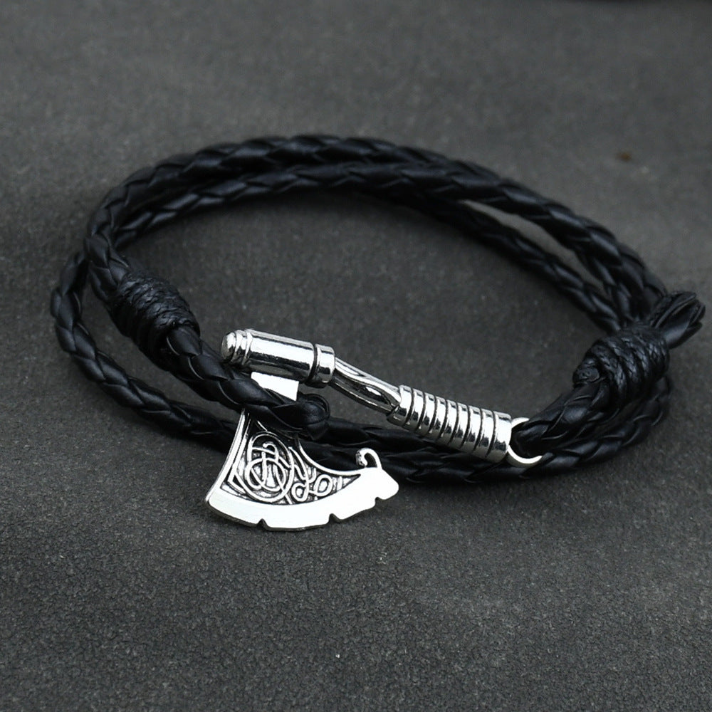 Men's Jewelery Ax Wrap Anchor Viking Leather Bracelet - FASHIONKULTUR