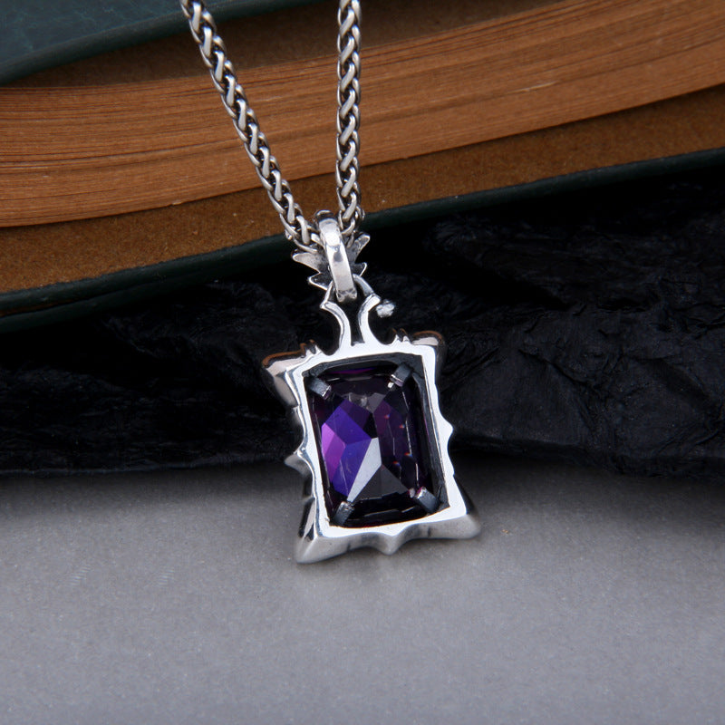 S925 Sterling Silver Purple Gem Gothic Men's Dominant Pendant - FASHIONKULTUR
