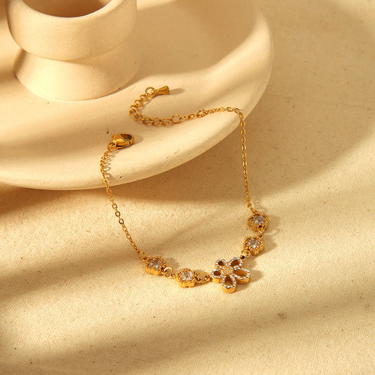 Fashion 18K Gold Plated Stainless Steel Inlaid Zircon Flower Bracelet - FASHIONKULTUR