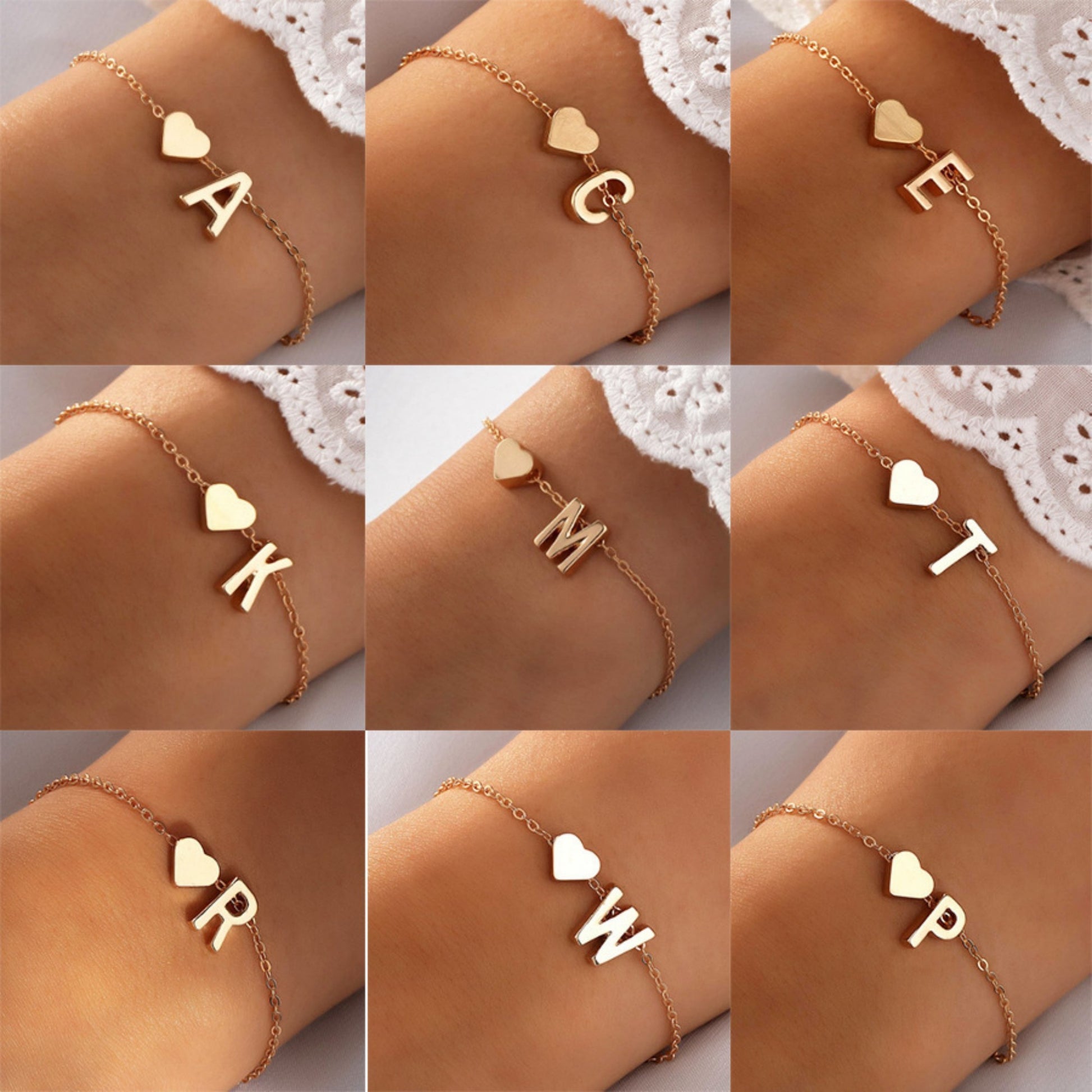 Minimalist Style Heart-shaped Letter Necklace Bracelet - FASHIONKULTUR