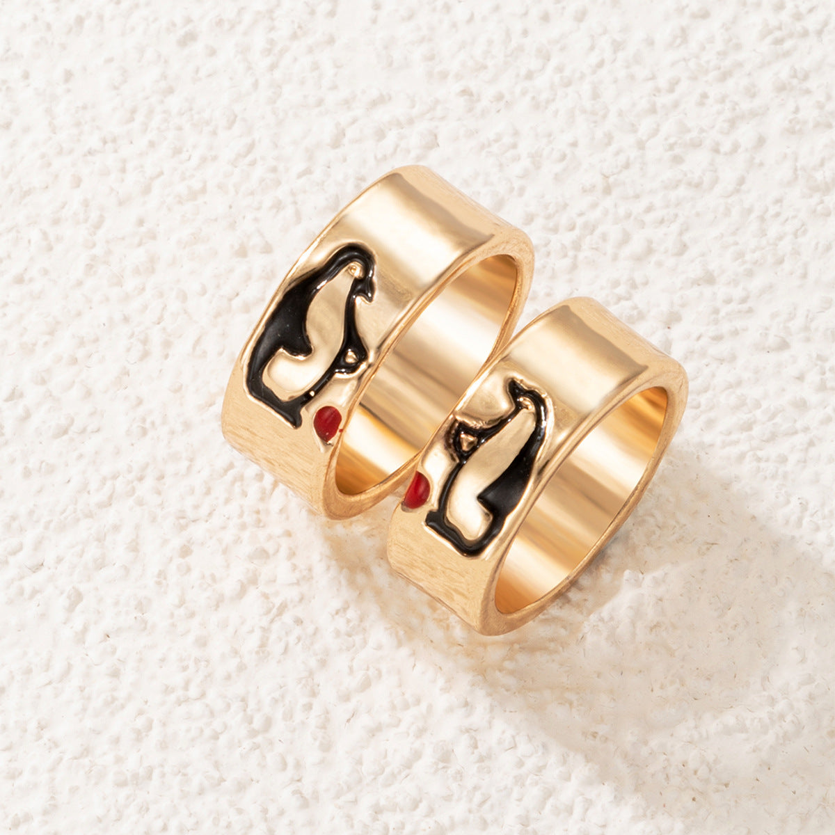 Cartoon Love Pair Ring Set With Geometric Letters - FASHIONKULTUR