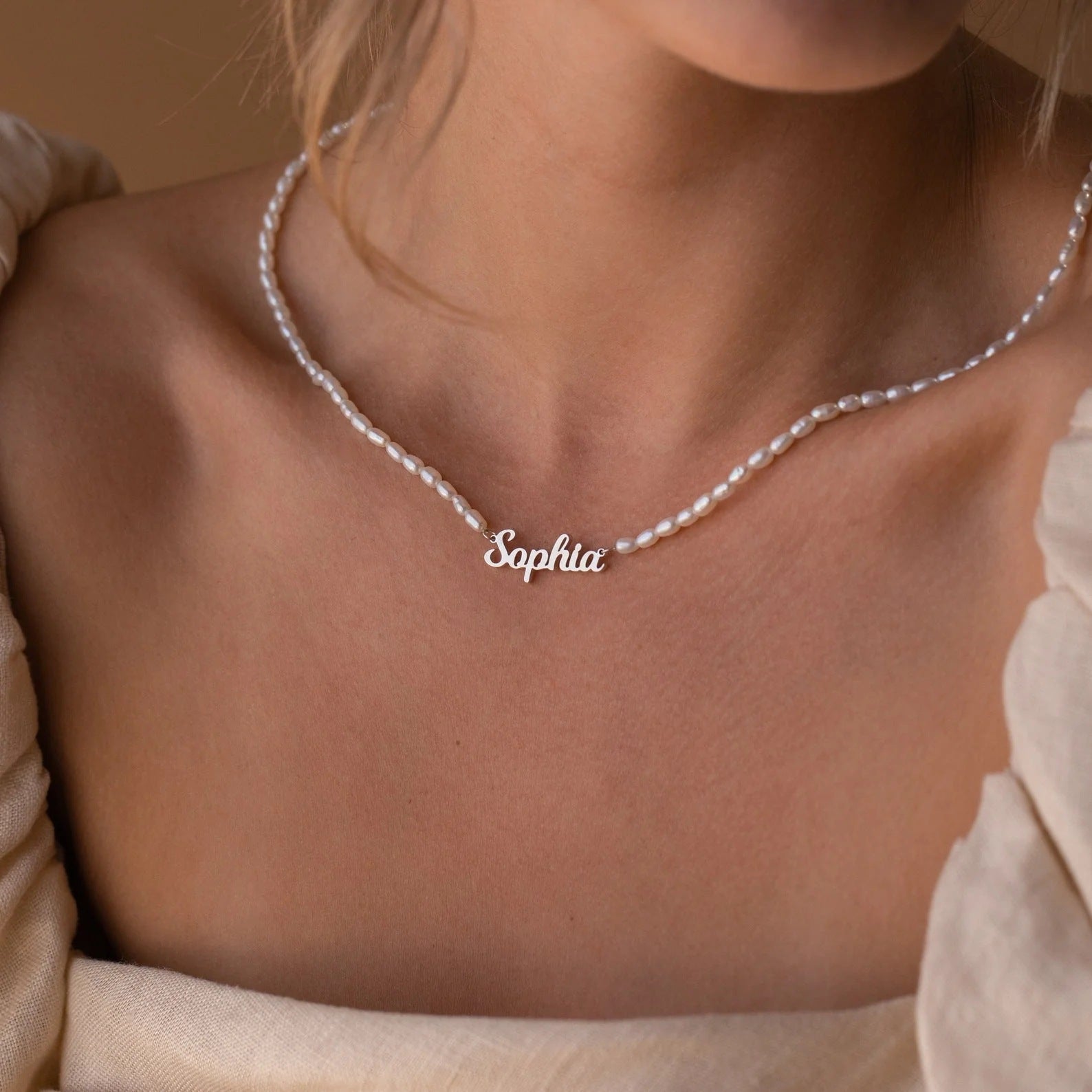 Personalized Custom Name Pendant Fashion Pearl Beaded Necklace For Women Stainless Steel Customized Nameplate Necklace Jewelry - FASHIONKULTUR