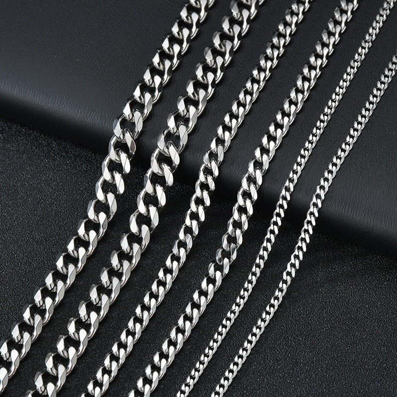 Stainless Steel Necklace Six-sided Grinding Cuban Link Chain Personality Simple Sweater Chain - FASHIONKULTUR