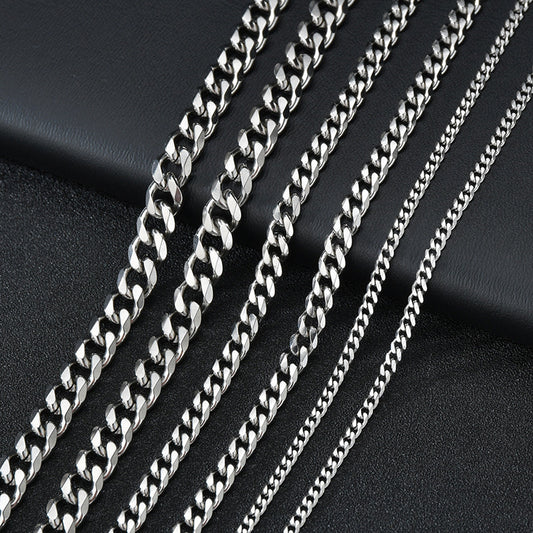 Stainless Steel Necklace Six-sided Grinding Cuban Link Chain Personality Simple Sweater Chain - FASHIONKULTUR
