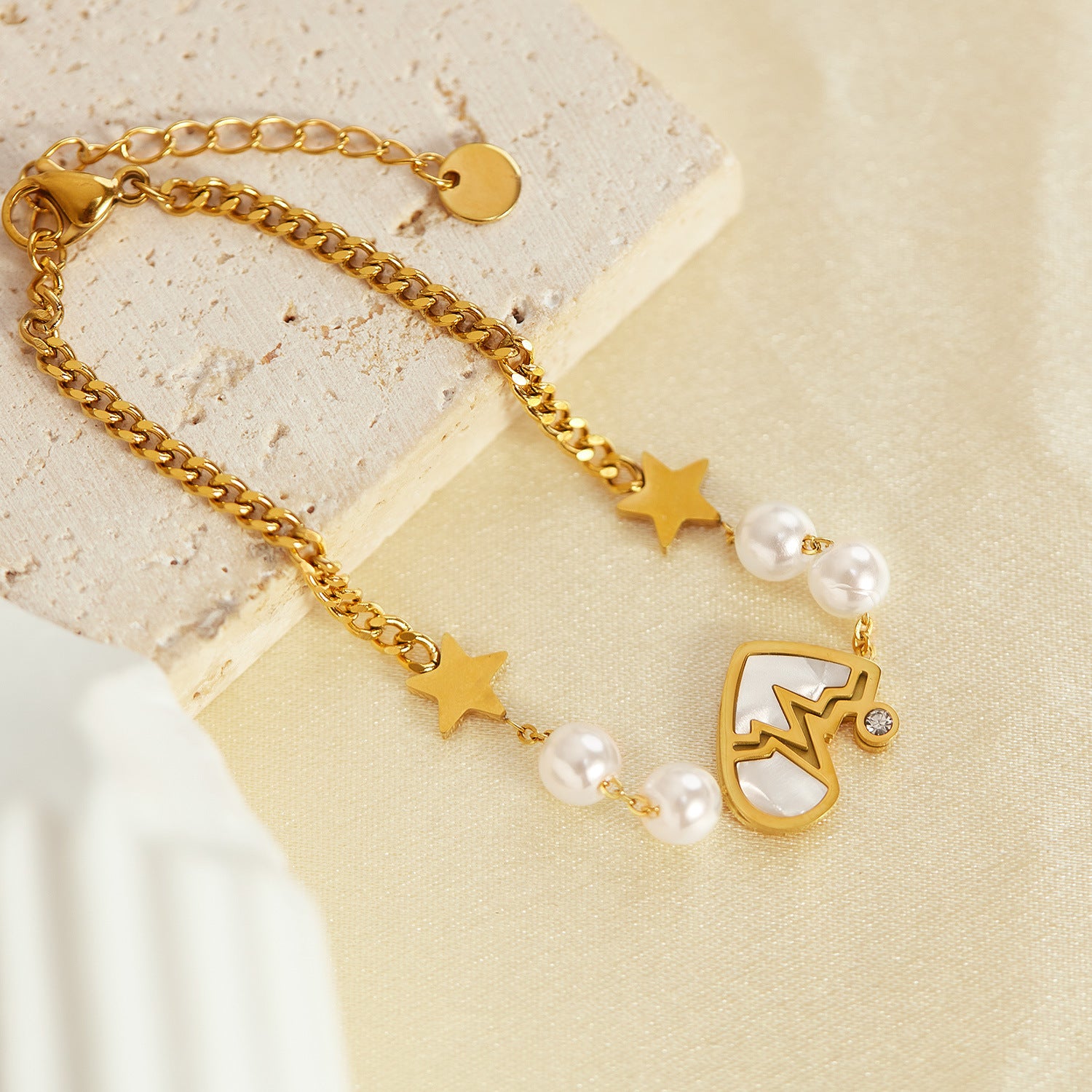 Fashion Simple Five-pointed Star Stainless Steel Heartbeat Pearl Bracelet - FASHIONKULTUR