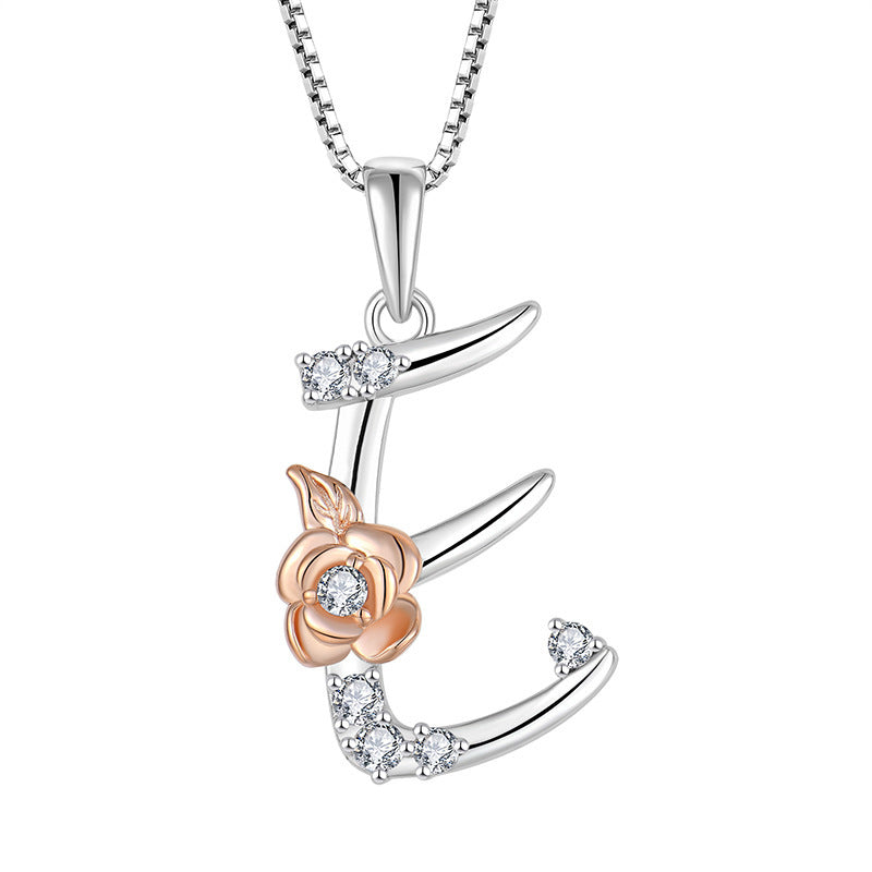 925 Sterling Silver Necklace Jewellery Female Collarbone Chain Hundred With English 26 Letters Zircon Pendant - FASHIONKULTUR