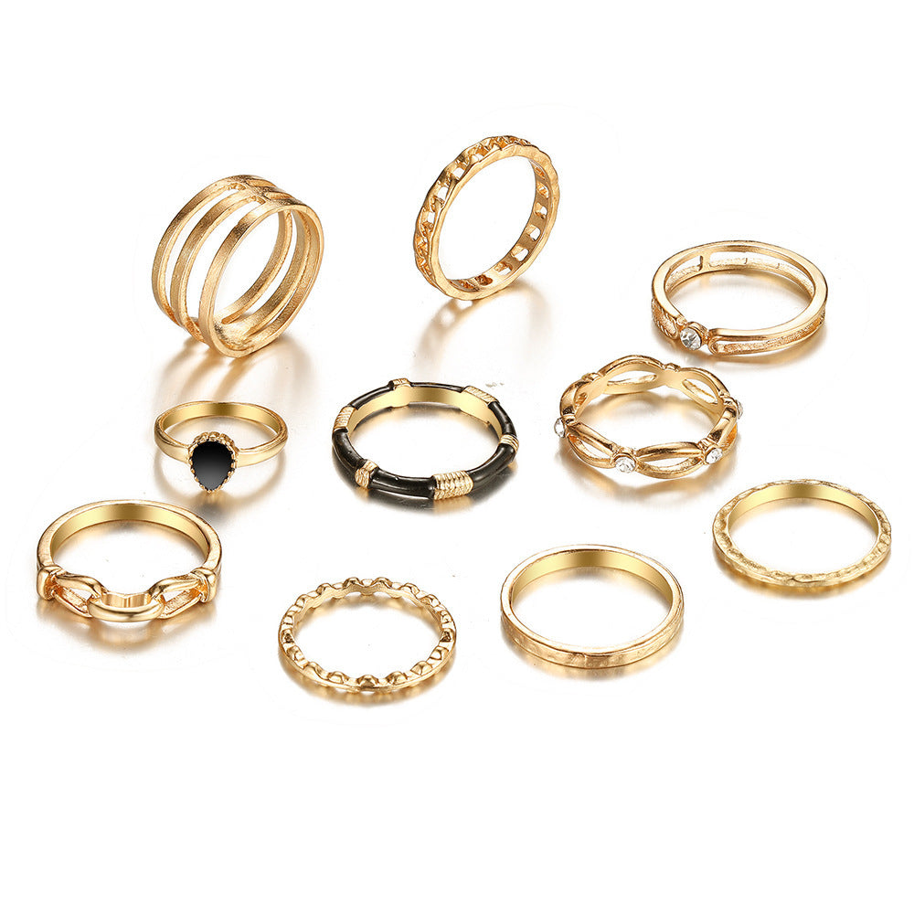 Vintage Hollow Black Joint Ring Set - FASHIONKULTUR