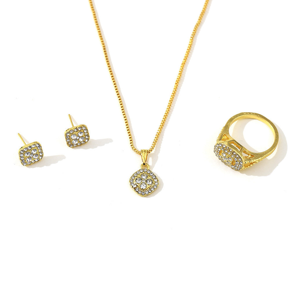 Engagement Ring, Stud Earrings, Necklace Three-piece Wedding Set - FASHIONKULTUR