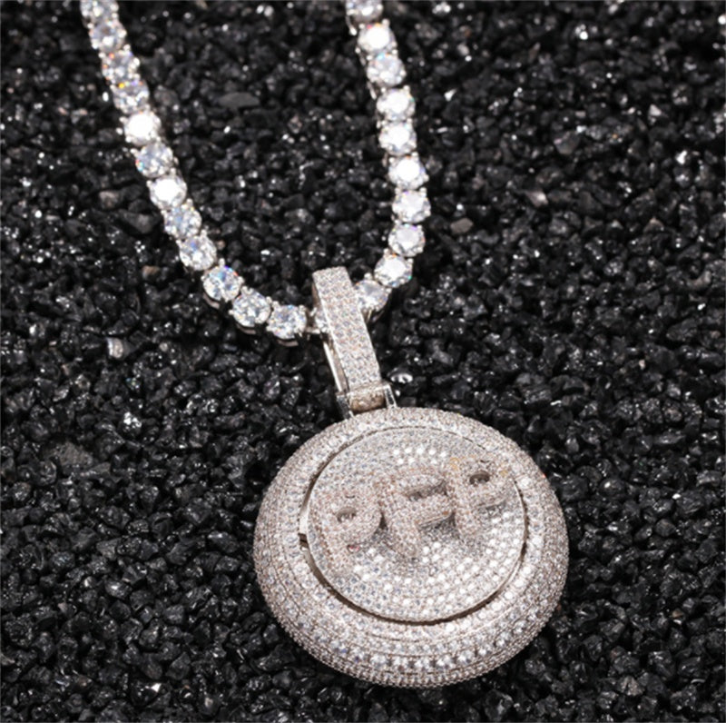 Personalized Hip Hop Custom Rotating Pendant 26 Letter Name Micro Inlaid Zircon - FASHIONKULTUR