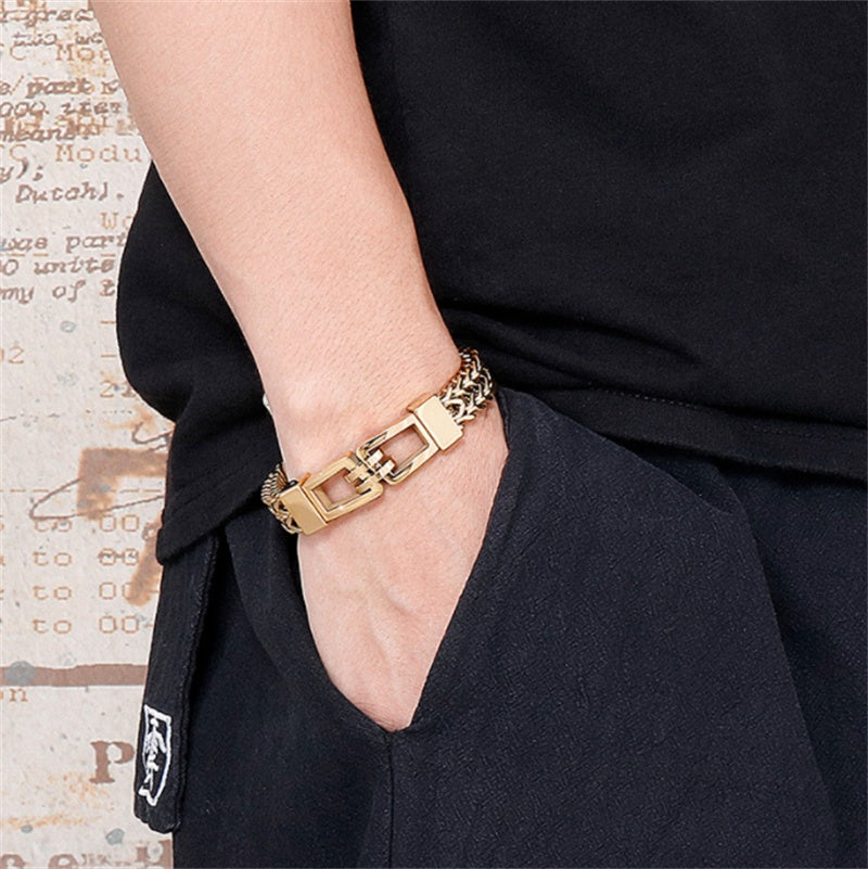 Rock Hip Hop Hand In Hand Men's Titanium Steel Bracelet - FASHIONKULTUR