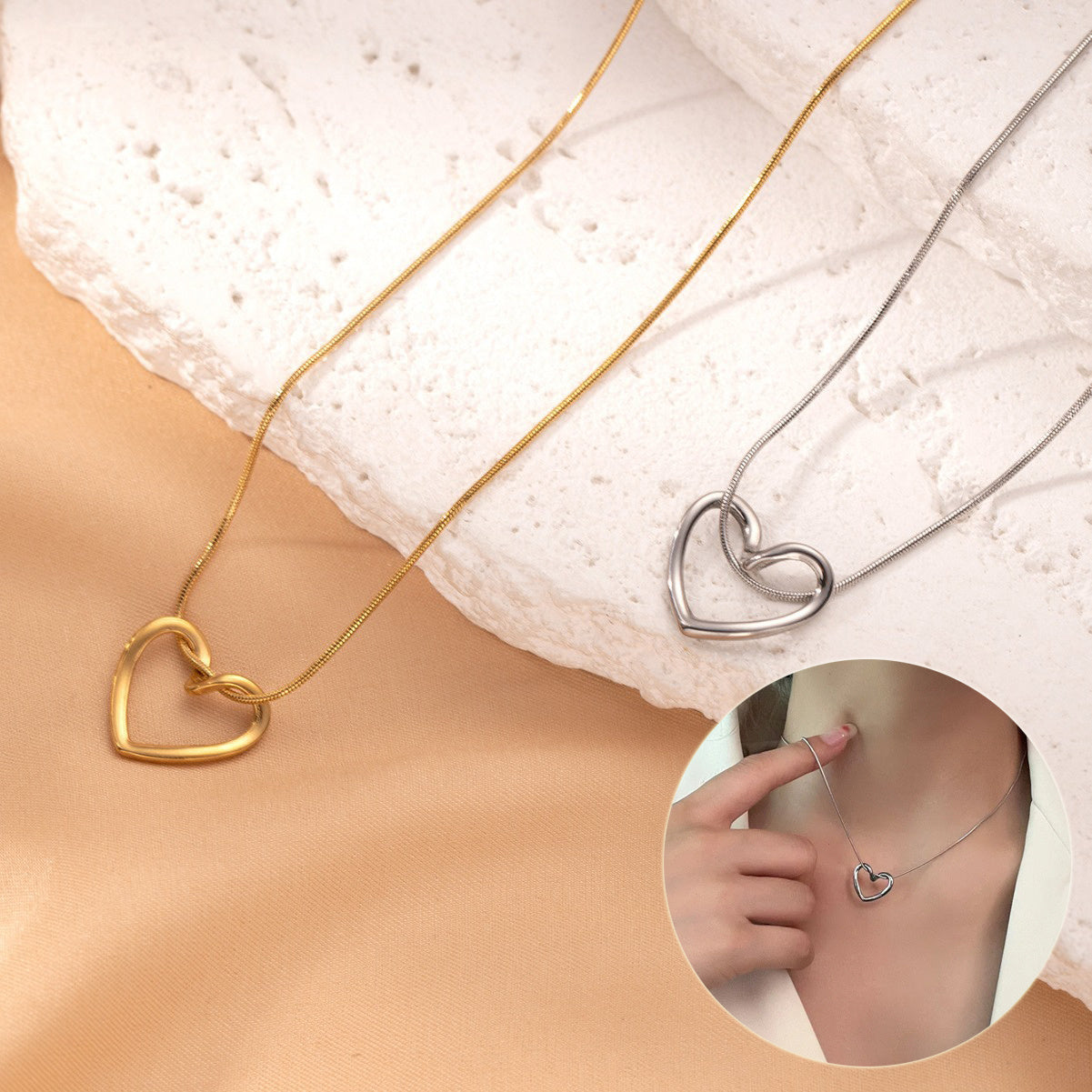 Fashion Jewelry Tainless Steel Twist Hollow Heart Pendant Necklace For Women Spicy Girls Simple Clavicle Chain Jewelry Gift - FASHIONKULTUR