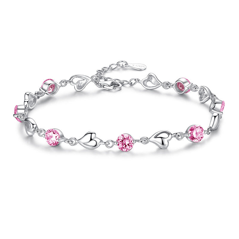 S999 Pure Silver Love Heart Simple Personality Mori Style Student Couples Bracelet - FASHIONKULTUR