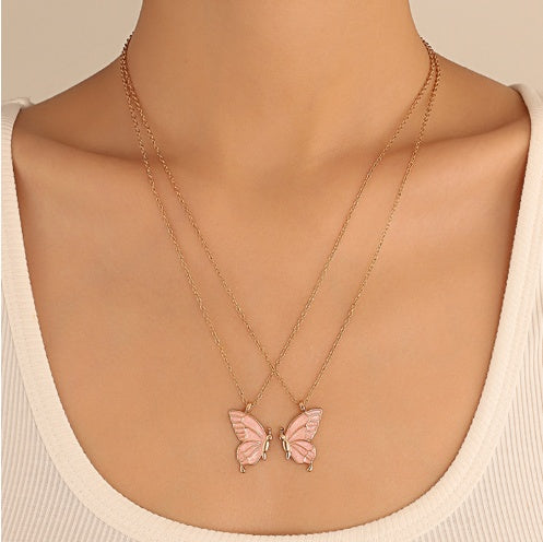 2pcs Oil Drip Butterfly Necklace Ins Creative Clavicle Chain Pendant Necklace For Women Valentine's Day Birthday Gift - FASHIONKULTUR